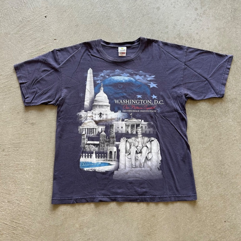 Vintage Smithsonian Institution Shirt XL Blue Washington DC USA Eagle Monuments‎